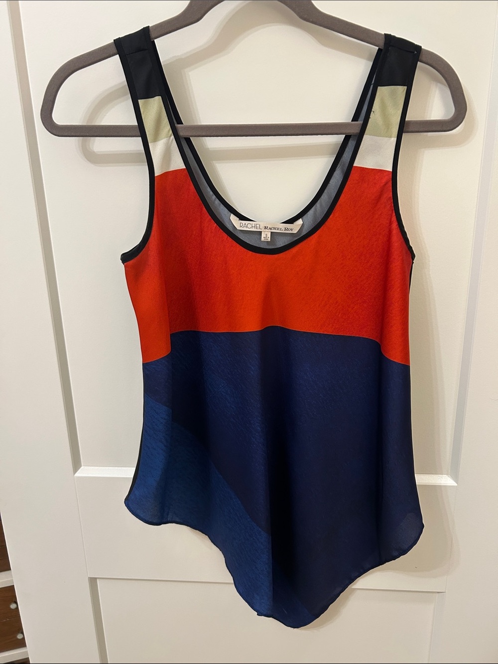 RACHEL Rachel Roy Navy, Red & Cream Colorblock Silk Tank